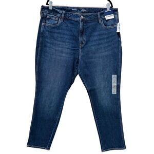 Old Navy Women Vintage Slim Straight Jeans High Rise Sz 18 Blue Stretch Denim
